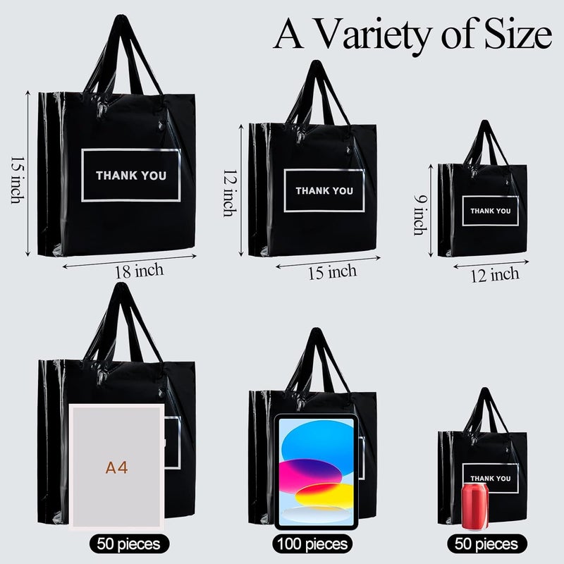 Teling 200 Pcs Thank You Plastic Bags Bulk Thank You Merchandise Bags for Wedding Business, 9 x 12'', 12 x 15'', 15 x 18''(Black) - Image 2
